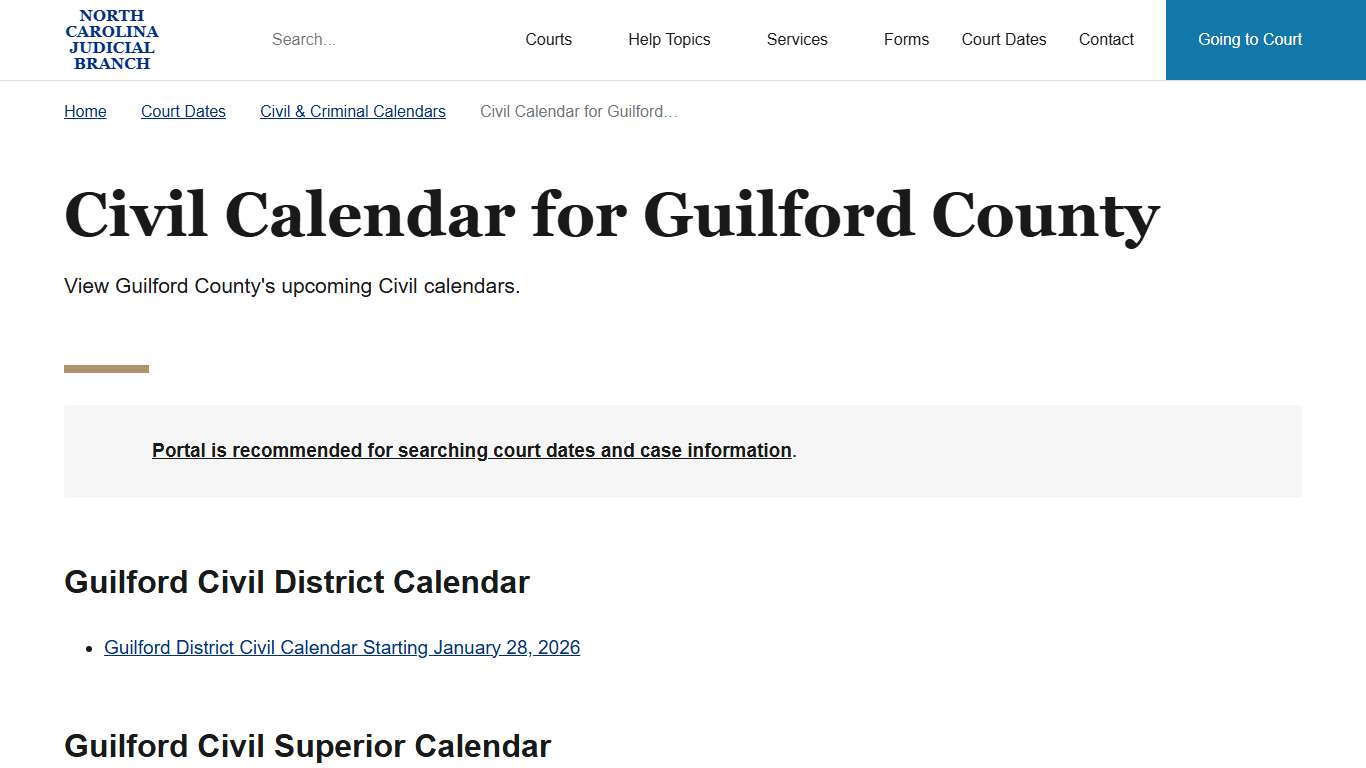 NC Judicial Branch Civil and Criminal Calendars